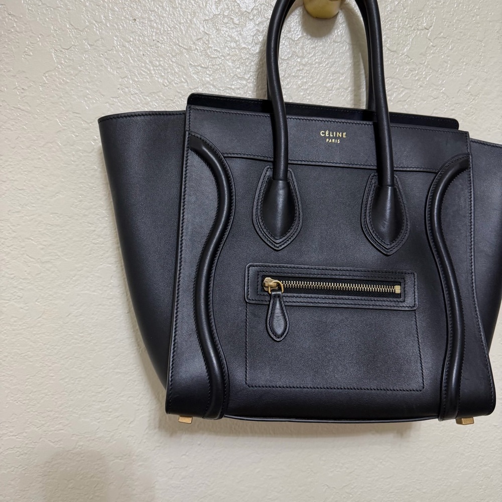 Auth Celine black Calfskin Micro Luggage Tote bag - Picture 6 of 14